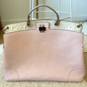 Furla Piper Grained Leather Large Top Handle Shoulder Bag Pink